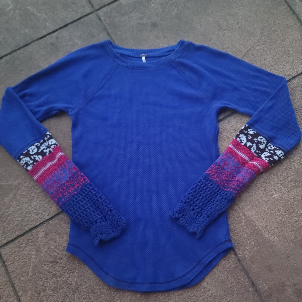 Free People Blue Crochet Top